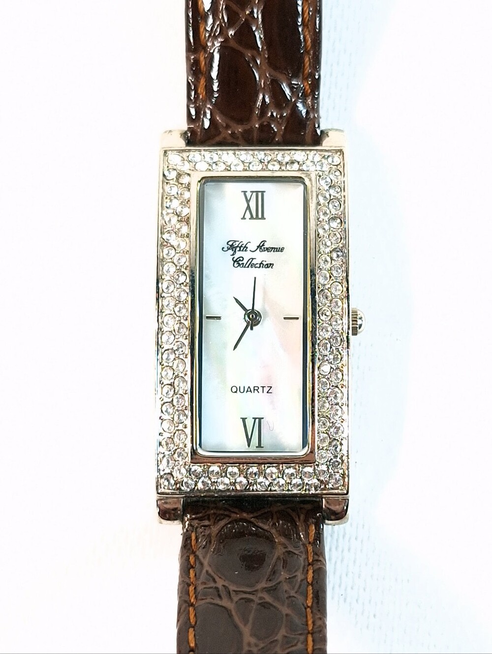 Fifth Avenue Collection Quartz Tank Watch Mother of Pearl Dial, New Battery